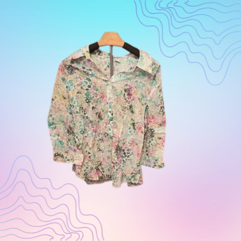 COLDWATER CREEK Women’s Size XLP (16) Pastel Floral Button-Up Blouse